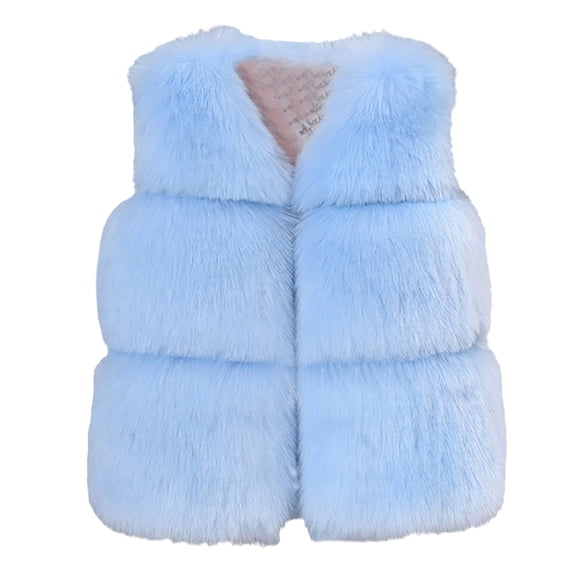 GiLiling Faux Fur Vest for Girls Sleeveless Fuzzy Jacket Fleece Winter Warm Cropped Coats Kids Cute Furry Cardigan Outerwear (Light Blue, 5-6 Years)