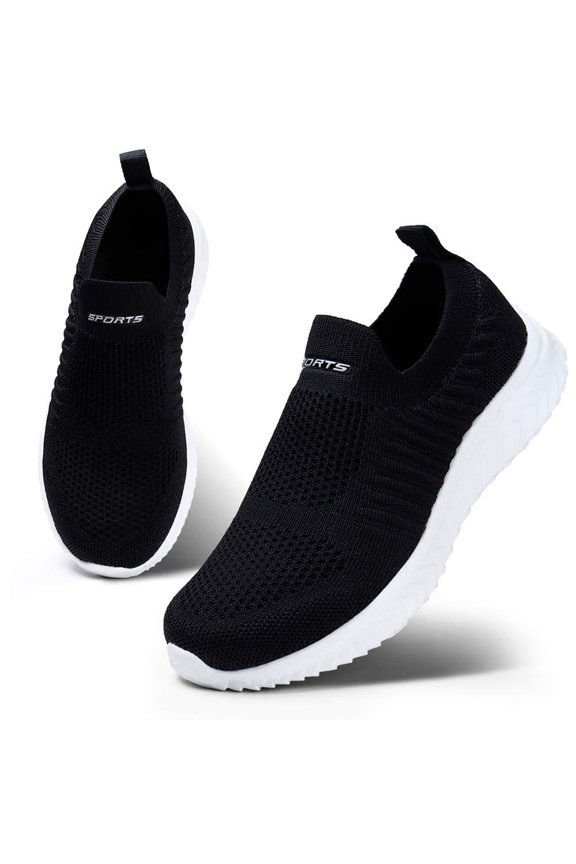 Women's Slip On Walking Shoes Breathable Knit Sneakers Lightweight Non Slip Flexible MD Sole Casual Athletic Trainers