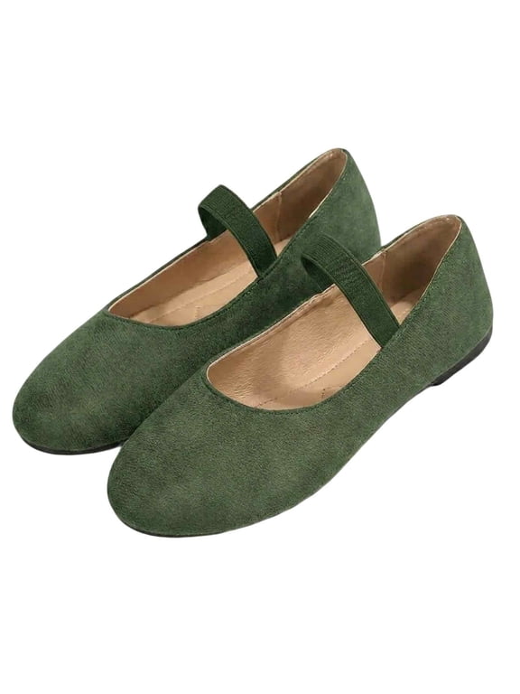 Women's Velvet Mary Jane Flats Square Toe Ballet Flats with Buckle Strap Comfortable Flat Dress Shoes for Women (Blackish Green, 6)