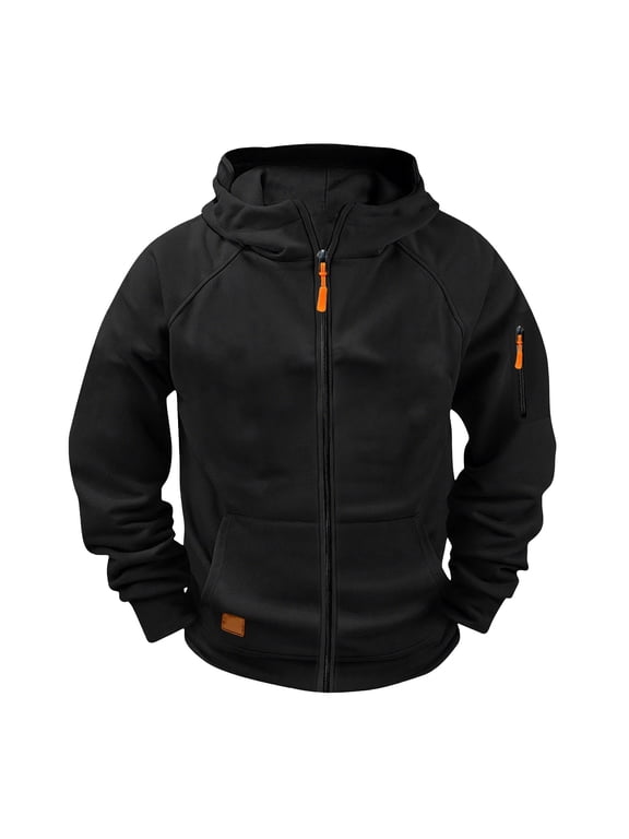 Zip Up Hoodies for Boys Tactical Sweatshirts Teen Kids Long Sleeve Casual Hooded Jacket Fall Travel Cargo Pullover (Black, 5-6 Years)
