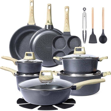 GiPP Ceramic Pots and Pans Set Non Stick - 22Pcs Nonstick Cookware Set, Non-Toxic Healthy Kitchen Cooking Set w/Frying Pans Set, Dishwasher Safe, Free, Dark Gray