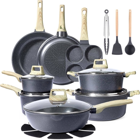 GiPP Ceramic Pots and Pans Set Non Stick - 22Pcs Nonstick Cookware Set, Non-Toxic Healthy Kitchen Cooking Set w/Frying Pans Set, Dishwasher Safe, Free, Dark Gray