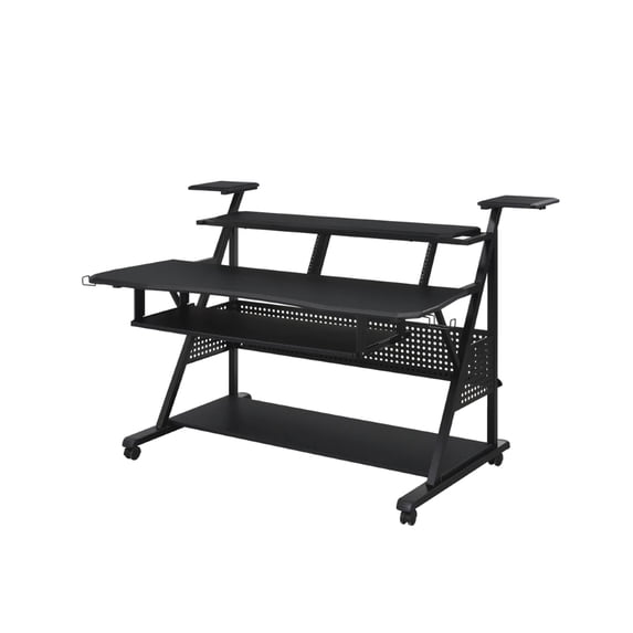 Gia 67 Inch Music Desk Studio Workstation Keyboard Tray Shelves Black