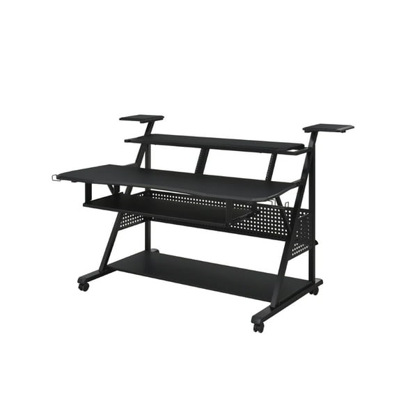 Gia 67 Inch Music Desk Studio Workstation Keyboard Tray Shelves Black