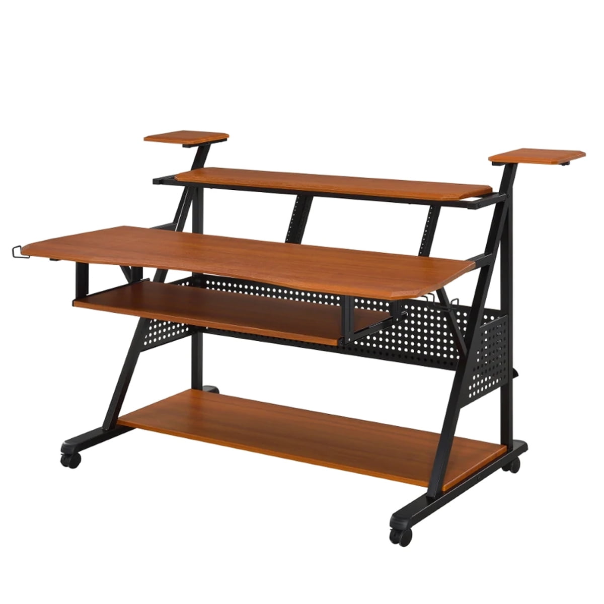 Benjara Gia 67" Wood Music Desk Studio Station- Keyboard Tray Shelves- Walnut