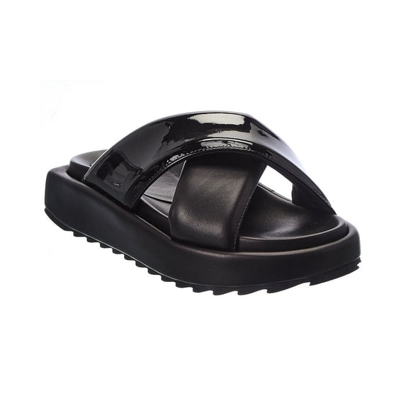 Gia Borghini Female Black Crossover Strap Slides Glossy Finish In Leather Black Sizes IT 34-50 2/3