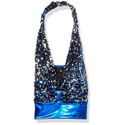 Gia Mia Dance Girls Big Sequin Drop Neck Tunic Dance Jazz Costume Performance Team, Blue, L