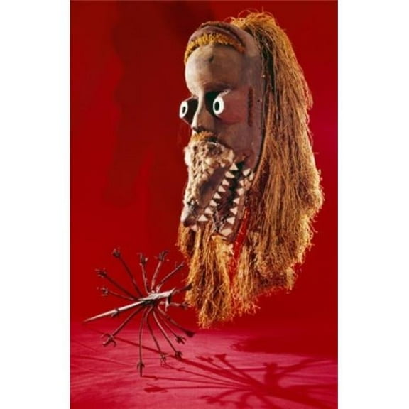 Gia Tribal Mask with Yoruba Medicine Mans Instrument African Art Poster Print - 18 x 24 in.