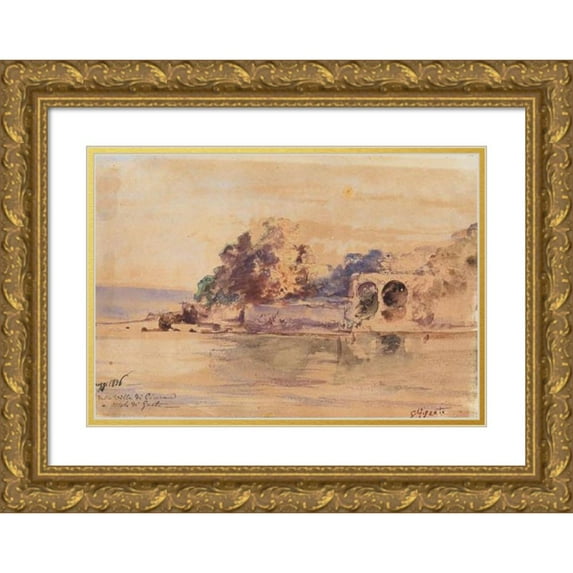 Giacinto Gigante 18x14 Gold Ornate Wood Frame and Double Matted Museum Art Print Titled - The Villa of Cicero (1836)