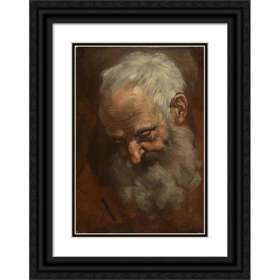Giacomo Cavedone 18x24 Black Ornate Framed Double Matted Museum Art Print Titled: Head of a Bearded Man (Nicodemus) (1577-1660)