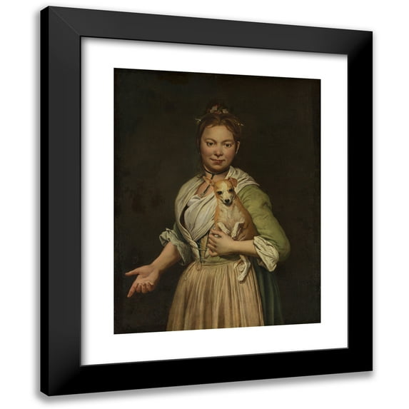 Giacomo Ceruti 12x14 Black Modern Framed Museum Art Print Titled - A Woman with a Dog (1740s)