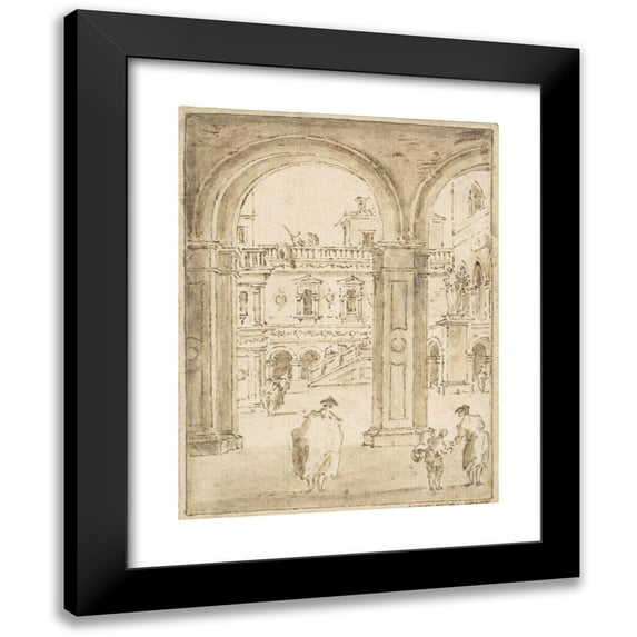 Giacomo Guardi 12x14 Black Modern Framed Museum Art Print Titled - The Courtyard of the Doges’ Palace (ca. 1784-1835)