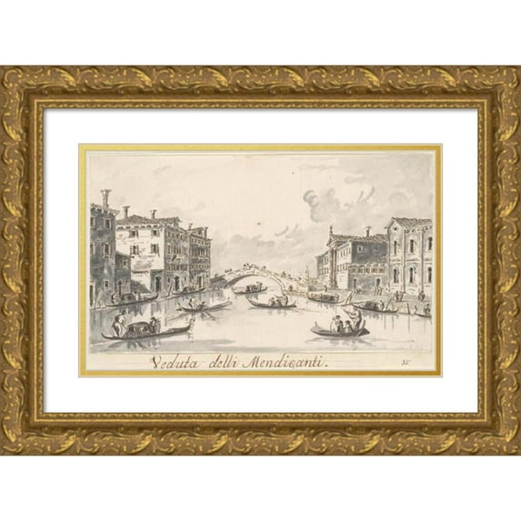Giacomo Guardi 18x13 Gold Ornate Wood Frame and Double Matted Museum Art Print Titled - The Rio Dei Mendicanti (ca. 1804-25)