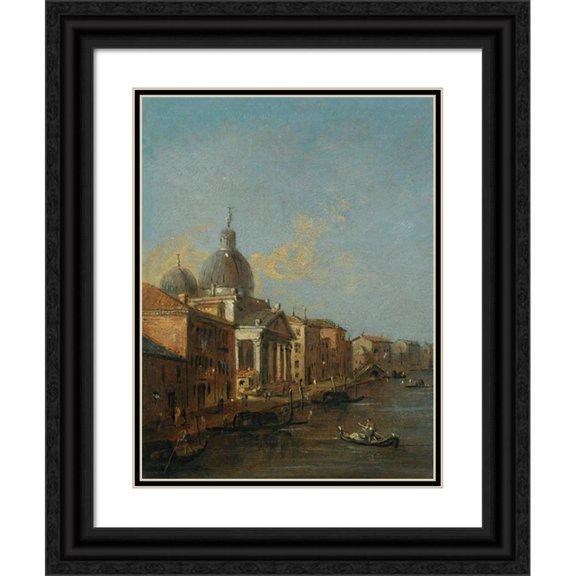 Giacomo Guardi 19x24 Black Ornate Framed Double Matted Museum Art Print Titled: Venice, a View of the Grand Canal with the Church of San Simeone Piccolo