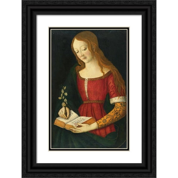 Giacomo Pacchiarotto 13x18 Black Ornate Wood Framed Double Matted Museum Art Print Titled - A Young Lady Writing in a Hymnal