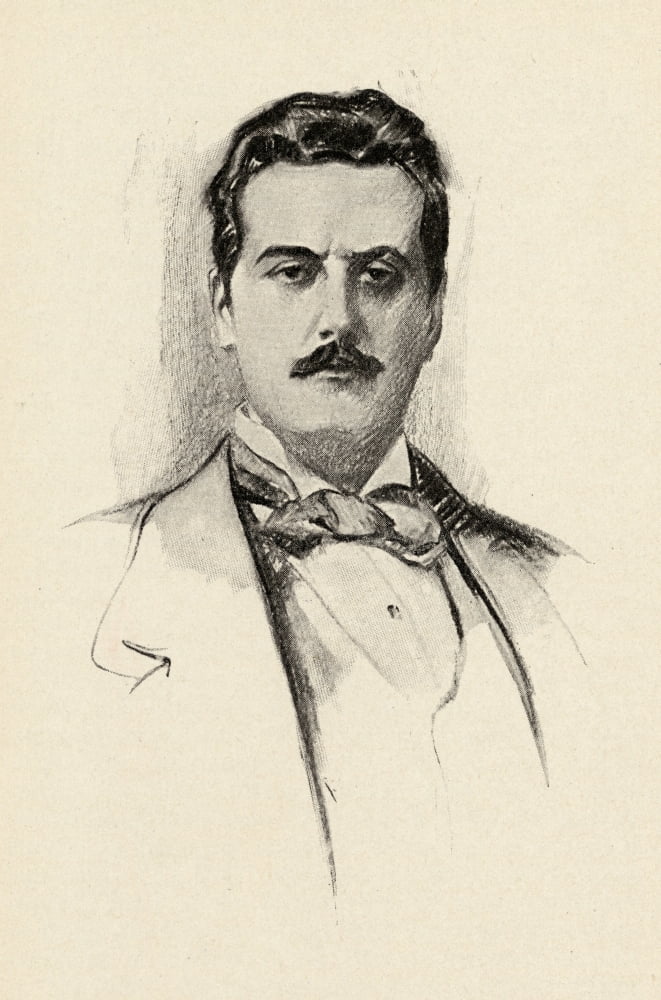 Giacomo Puccini 1858-1924 Italian Composer Portrait By Chase Emerson American Artist 1874-1922 Canvas Art - Ken Welsh Design Pics (12 x 18)