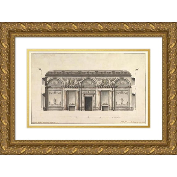 Giacomo Quarenghi 14x11 Gold Ornate Wood Frame and Double Matted Museum Art Print Titled - Central Salon of the Alexander Palace at Tsarskoe Selo (1792-96)