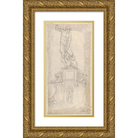 Giambologna 11x18 Gold Ornate Wood Frame and Double Matted Museum Art Print Titled - Study for a Sculpture of Neptune