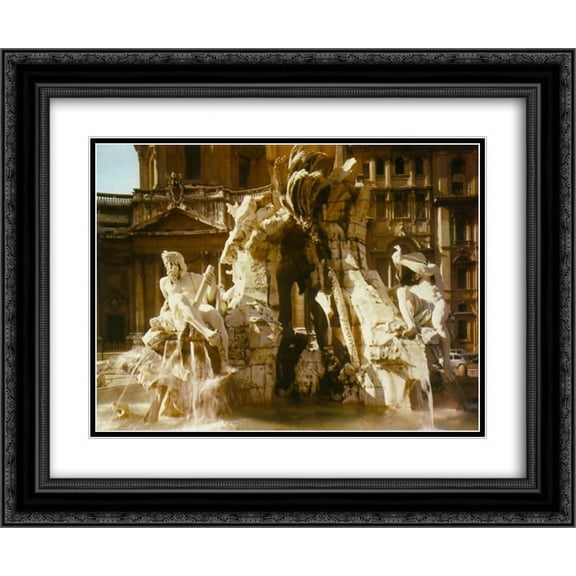 Gian Lorenzo Bernini 2x Matted 24x20 Black Ornate Framed Art Print 'The Four Rivers Fountain'