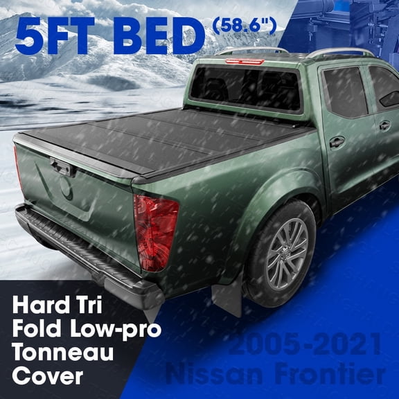 GianToucan 5ft Hard Tri Fold Low-Pro Tonneau Cover compitable with 2005-2025 Nissan Frontier for Models with or Without The Deck Rail System