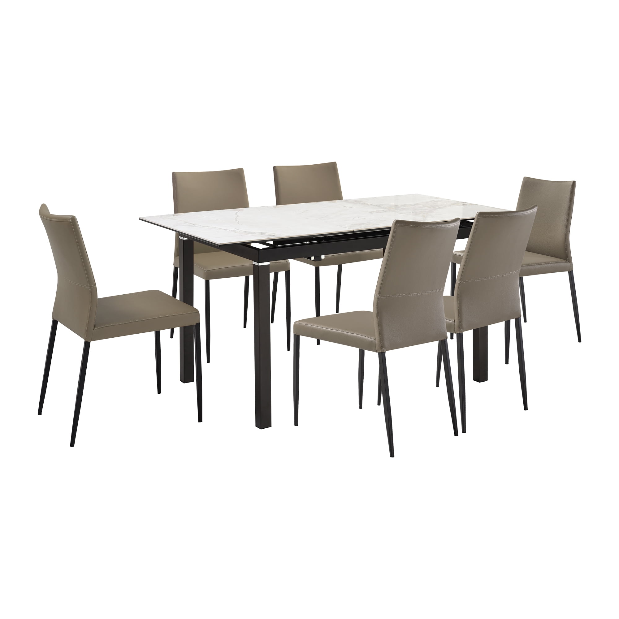 Knox Genesis 7 Piece Dining Set with Stone Top and Taupe Gray Faux Leather Chairs