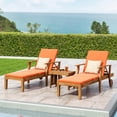thumbnail image 1 of Giancarlo Outdoor Outdoor Acacia Wood 3 Piece Chaise Lounge Chat Set with Cushion, Teak/Orange, 1 of 11