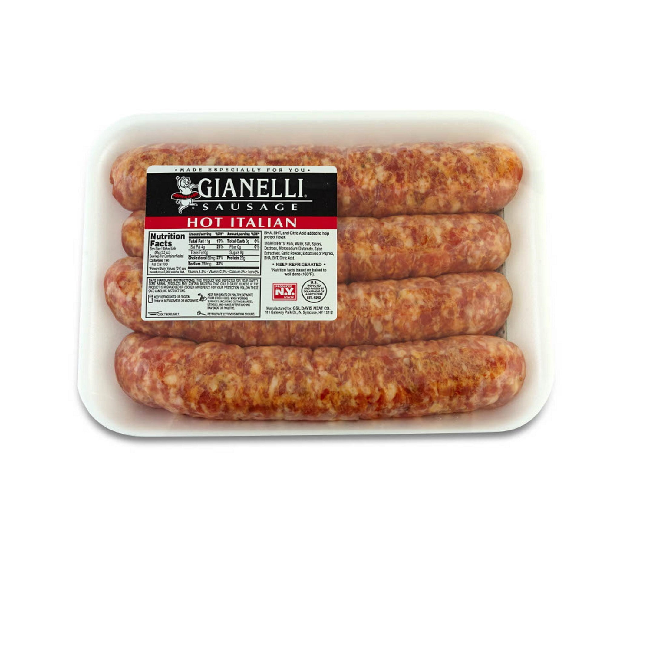 Gianelli Hot Italian Style Pork Sausage Links, Fresh, 1.11.4lb