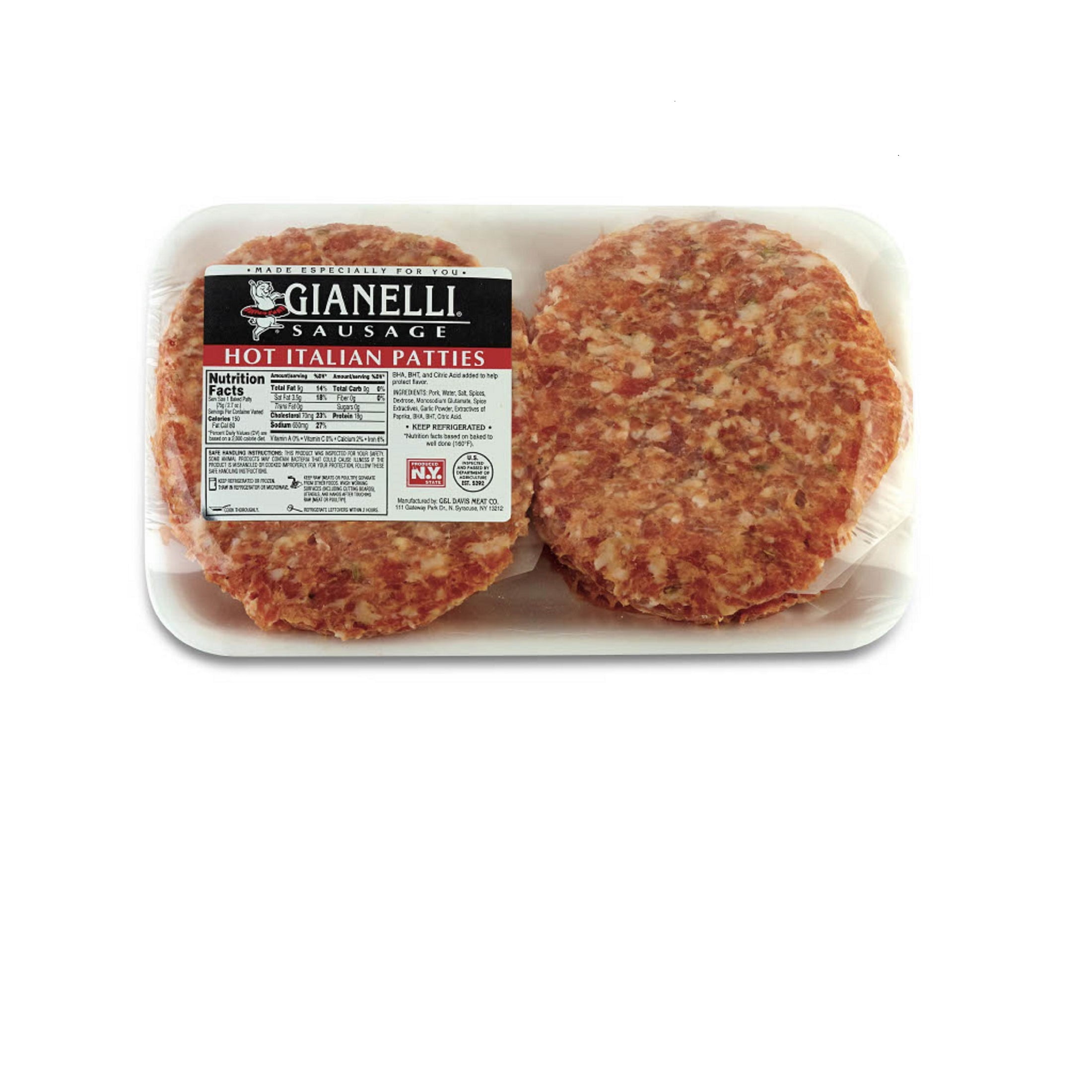Gianelli Hot Italian Style Pork Sausage Patties, Fresh, 1.351.65lb