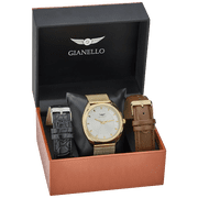 Gianello Slate Interchangeable 3 Strap Watch Set (Gold)