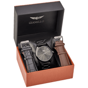 Gianello Virtus Interchangeable 3 Strap Watch Set Black