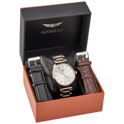 Gianello Virtus Interchangeable 3 Strap Watch Set Two Tone