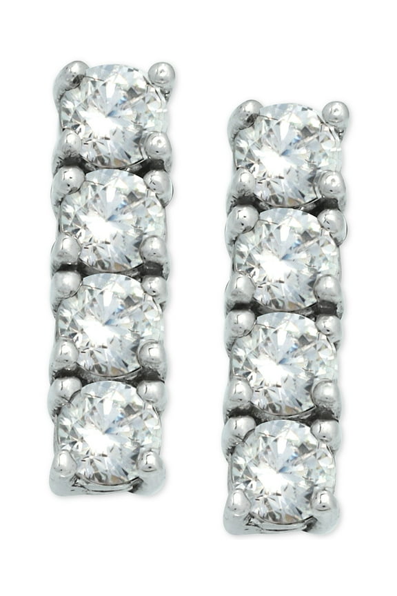 Cubic Zirconia Bar Stud Earrings in Sterling Silver