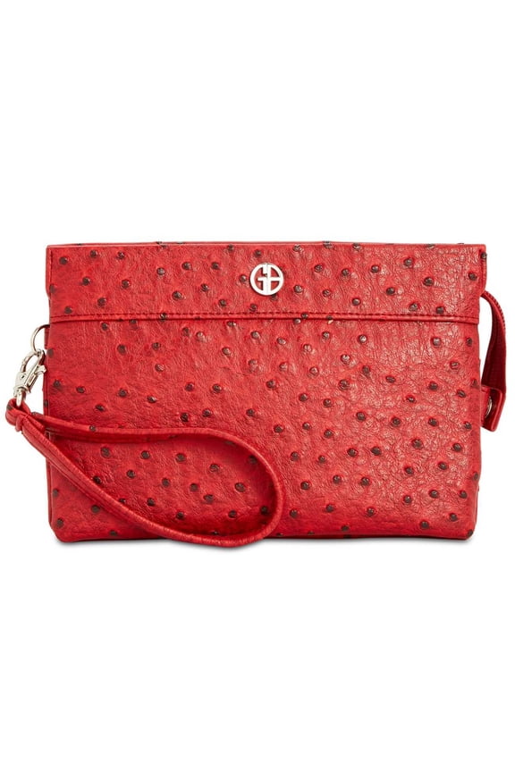 Embossed Faux Ostrich Crossbody Wallet (Red, One Size)