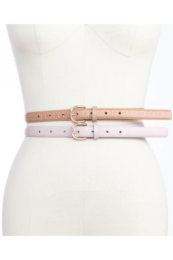 Womens 2-For-1 Skinny Belts, Blush/Beige, Small