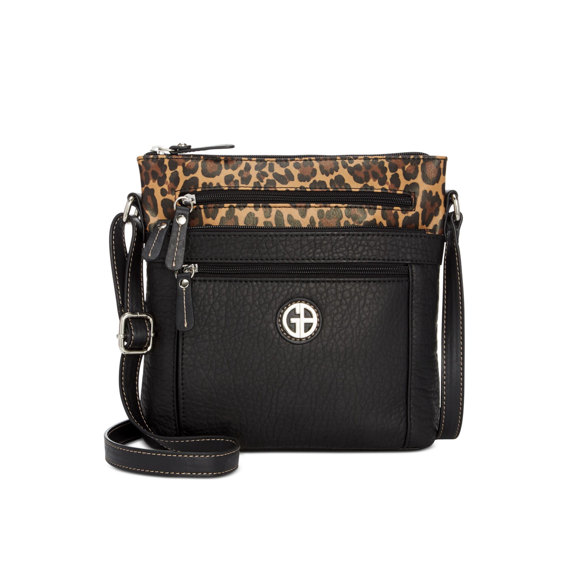 Giani Bernini Women's Black Cb Pebble Monogram Animal Print Leather  Adjustable Strap Crossbody Handbag Purse