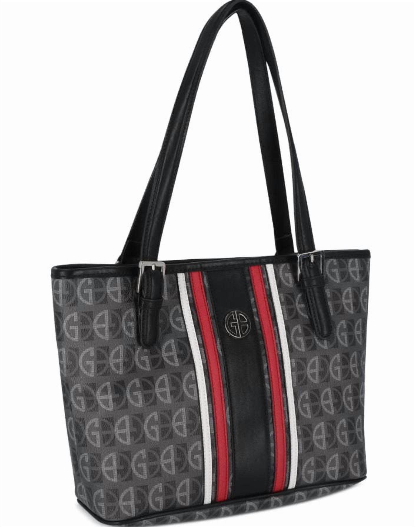 Giani Bernini Women's Black and Red Center Stripes Signature Tote