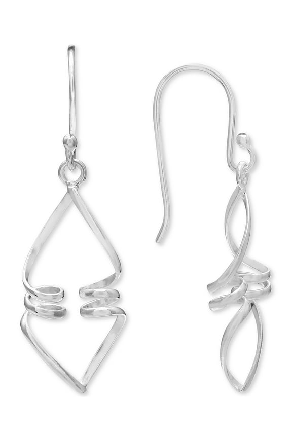 Womens Double Corkscrew Drop Earrings (Silver)