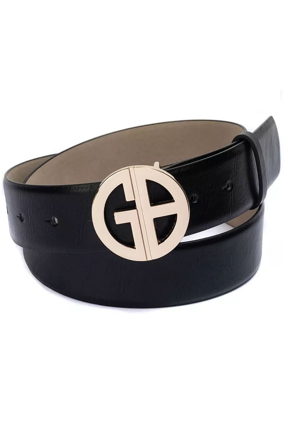 Women's Signature-Buckle Panel Belt, Black, Small