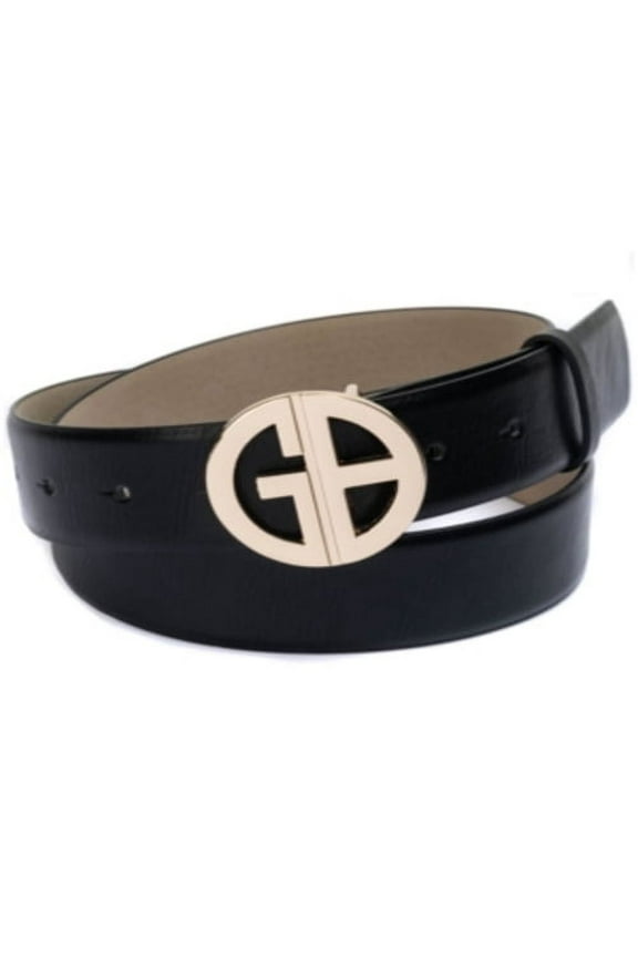 Women's Signature-Buckle Panel Belt, Black, X-Large