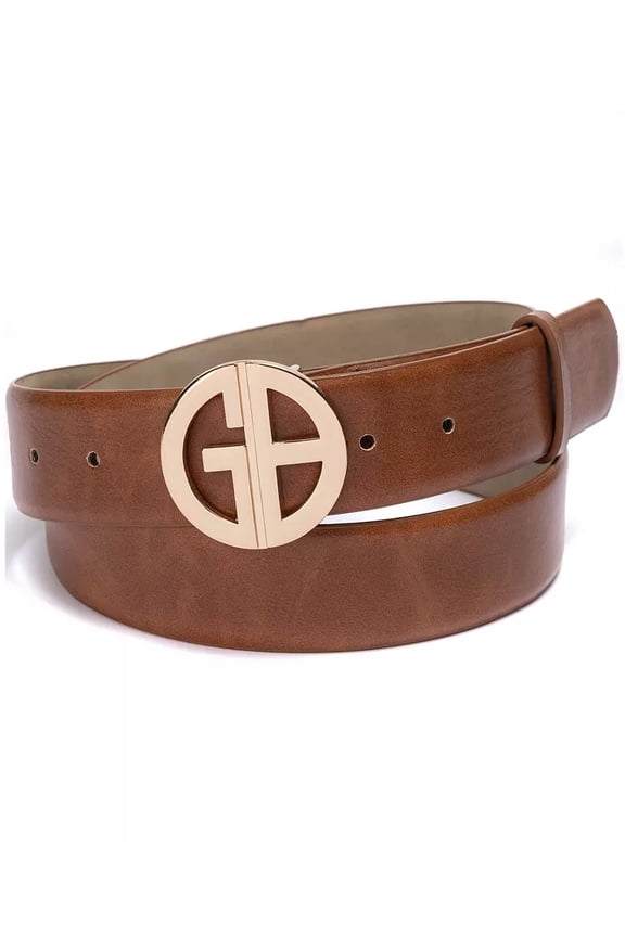 Women's Signature-Buckle Panel Belt, Brown, Small