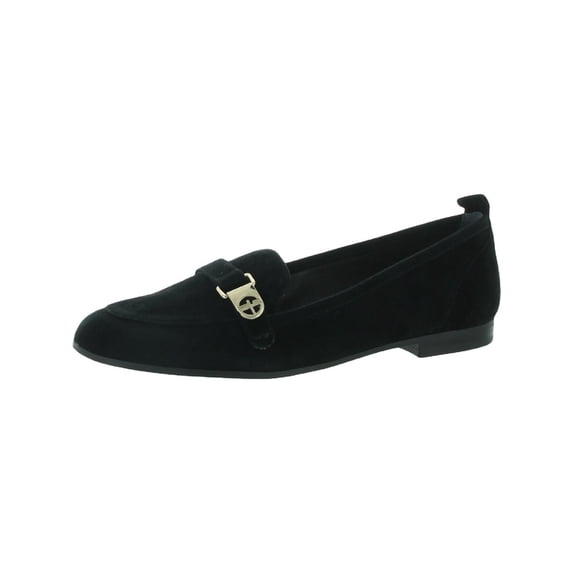 Giani Bernini Womens Black Strap And Hardware Detail Round Toe Slip On Leather Loafers Shoes 5.5