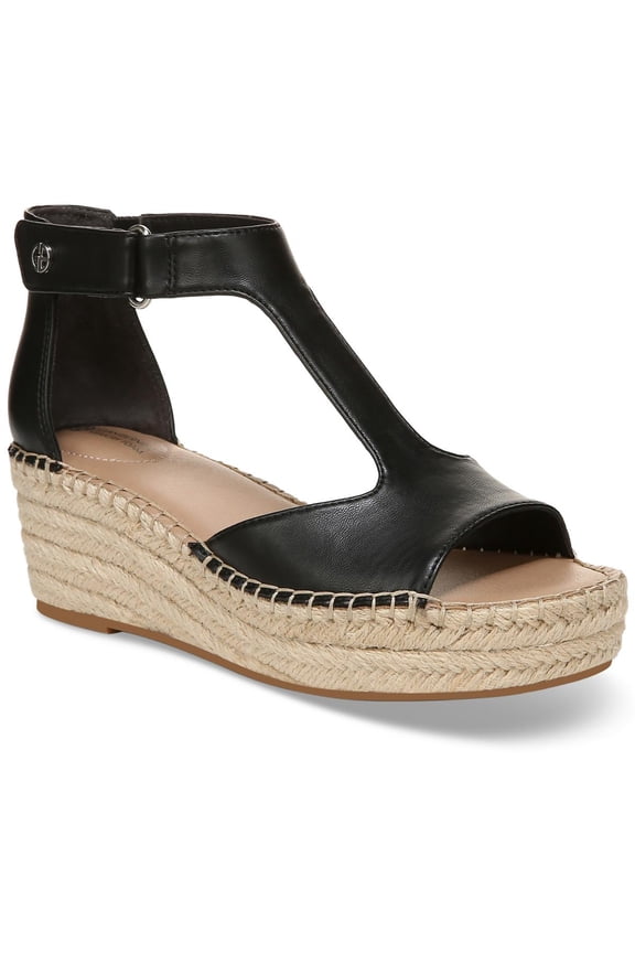 Womens CAYLAA Faux Leather Ankle Strap Wedge Sandals