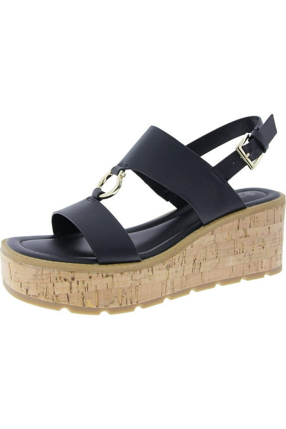 Womens Harper Faux Leather Open Toe Wedge Sandals