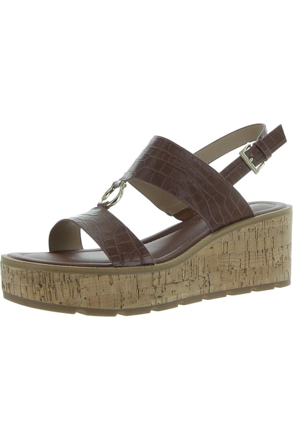Womens Harper Faux Leather Open Toe Wedge Sandals