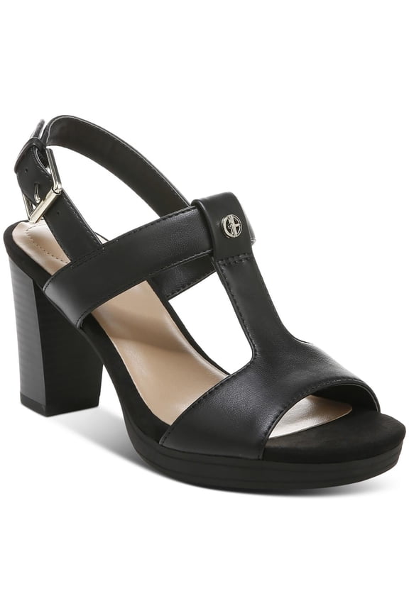 Womens Paulette Faux Leather T-Strap Block Heel