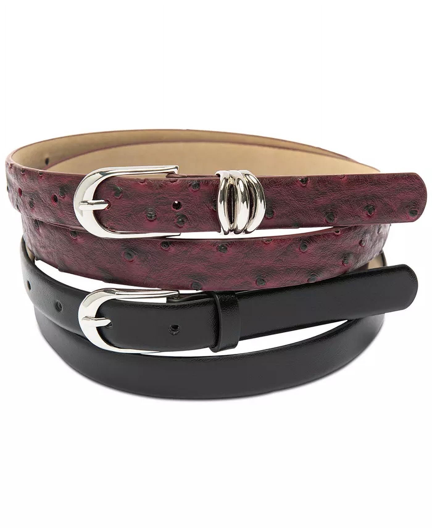 Giani Bernini Women\'s Croc-Embossed Maroon Faux-Leather Belt M Burgundy Croc Leather Belt: Moon Buckle Waist Belt, 2-inch  main image 2