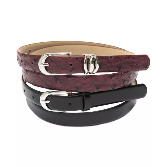 Giani Bernini Womens Smooth & Ostrich Belt 2 Pc Set, Black, Small