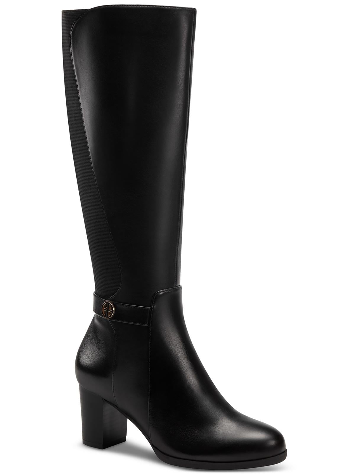 GIANI BERNINI Womens Black Arch Support Logo Hardware Goring Cushioned Odettee Almond Toe Block Heel Zip-Up Riding Boot M main image 0