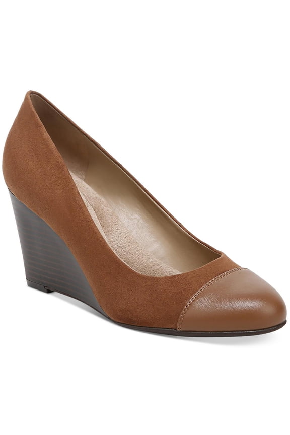 Womens Brown Cushioned Arch Support Vincentt Almond Toe Wedge Slip On Dress Pumps Shoes 9 M