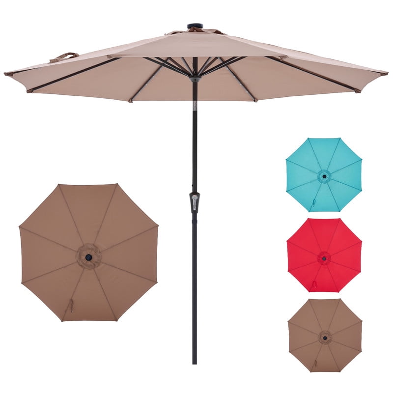 Gianna 10 ft Patio Umbrella for Table, Outdoor Sun Umbrella with 32 LED Solar Lights, Khaki